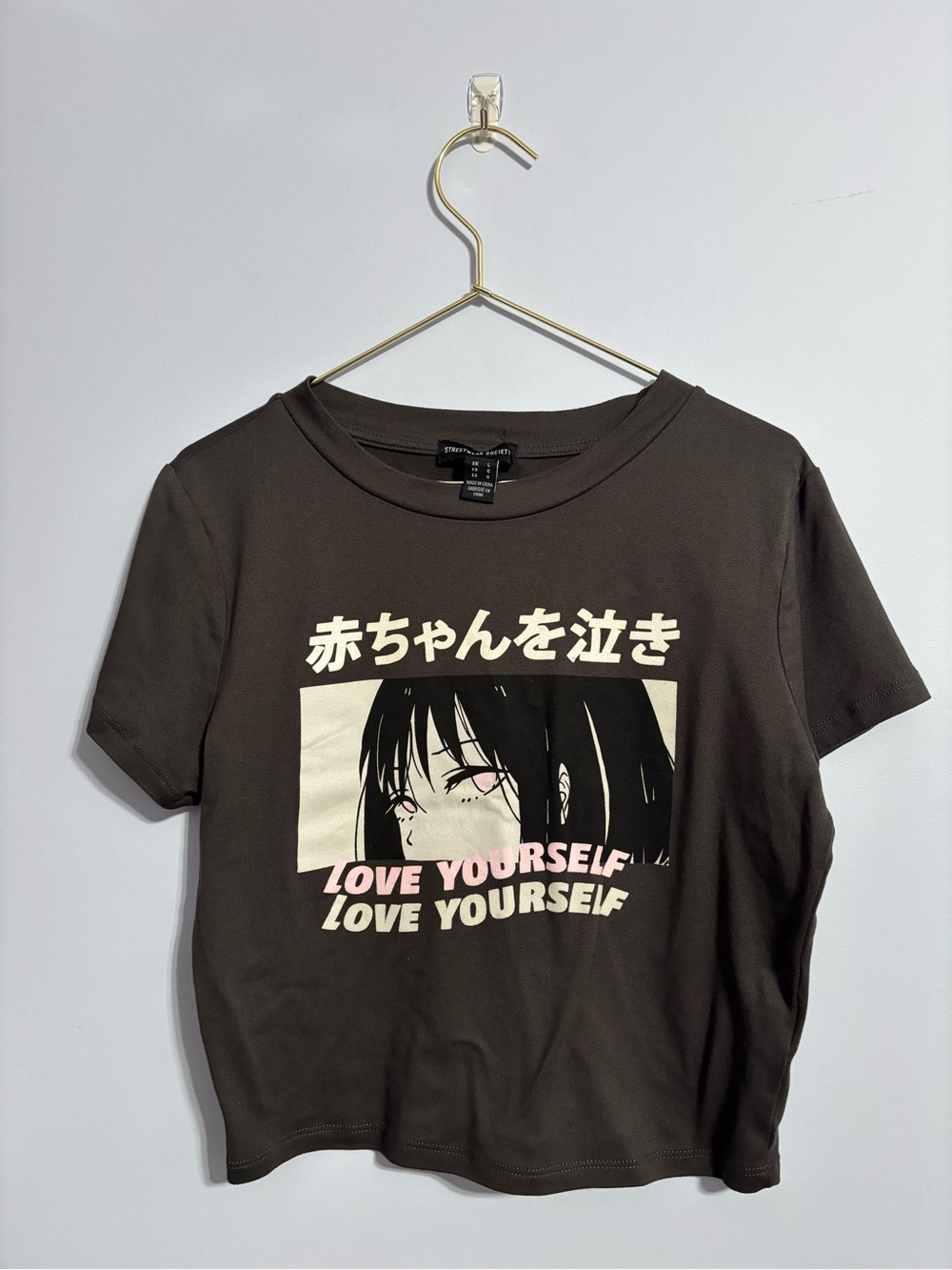 Street wear society Graphic Anime Tee — grey with Cream & Pink Print
